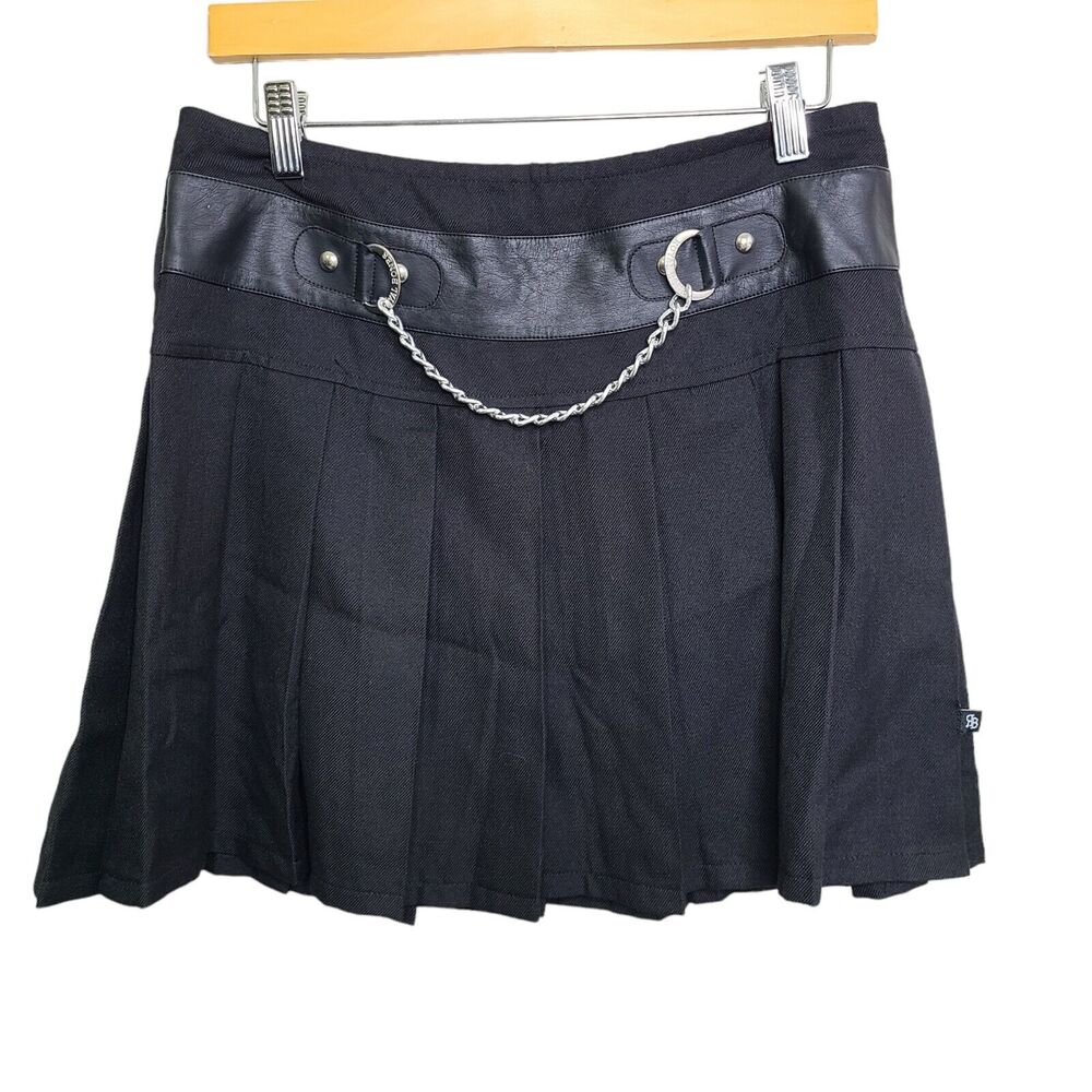 Royal Bones‎ Daang Goodman Womens SZ M Black Mini Skirt Chain Pleated Goth Punk